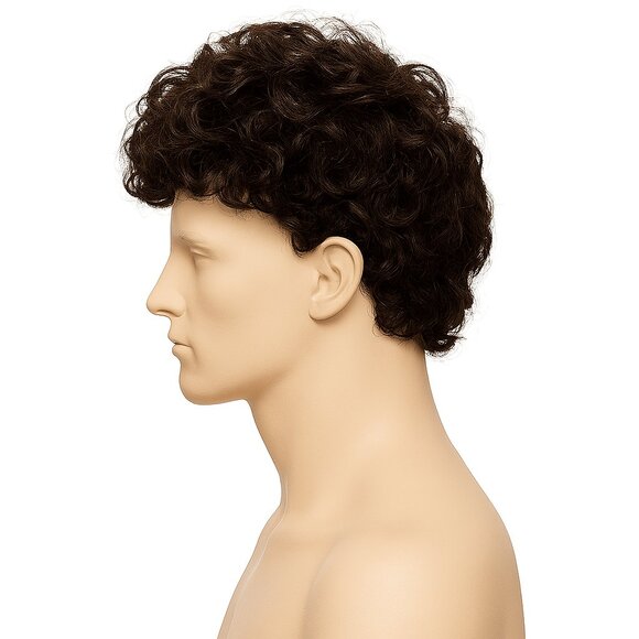 Curly Brown Hair Replacement For Men Volumizing Prosthesis, New in Box with Tape - Picture 3 of 8